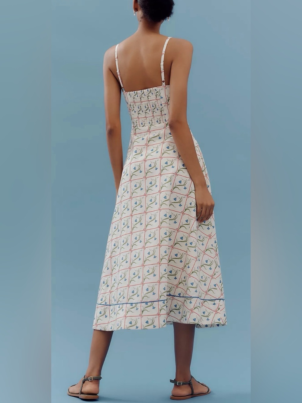 NWT Rachel Antonoff Harper Cream Midi Dress with Blue Floral Grid Size 2X - Picture 2 of 10